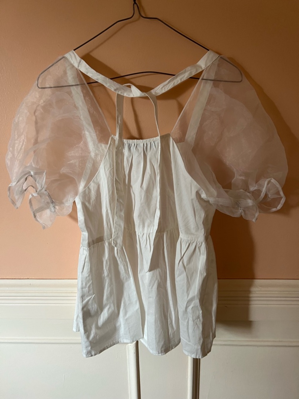 Pomander place tuckernuck White Puff sleeve sheer cottage core babydoll gauze S - Picture 5 of 6